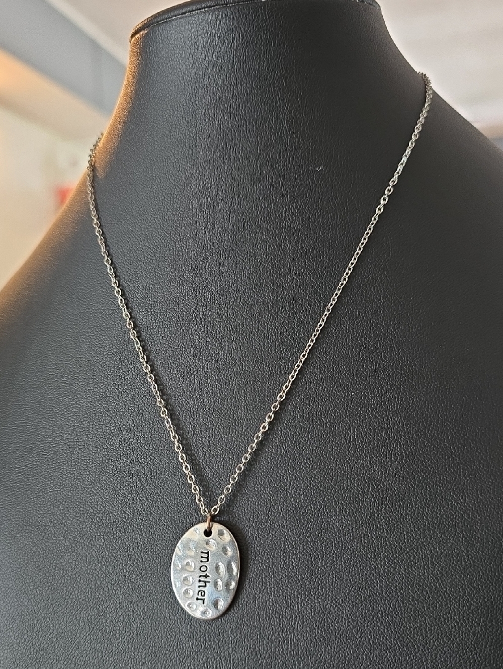 Silver Tone 'mother' Stamped Pendant Necklace - Silver